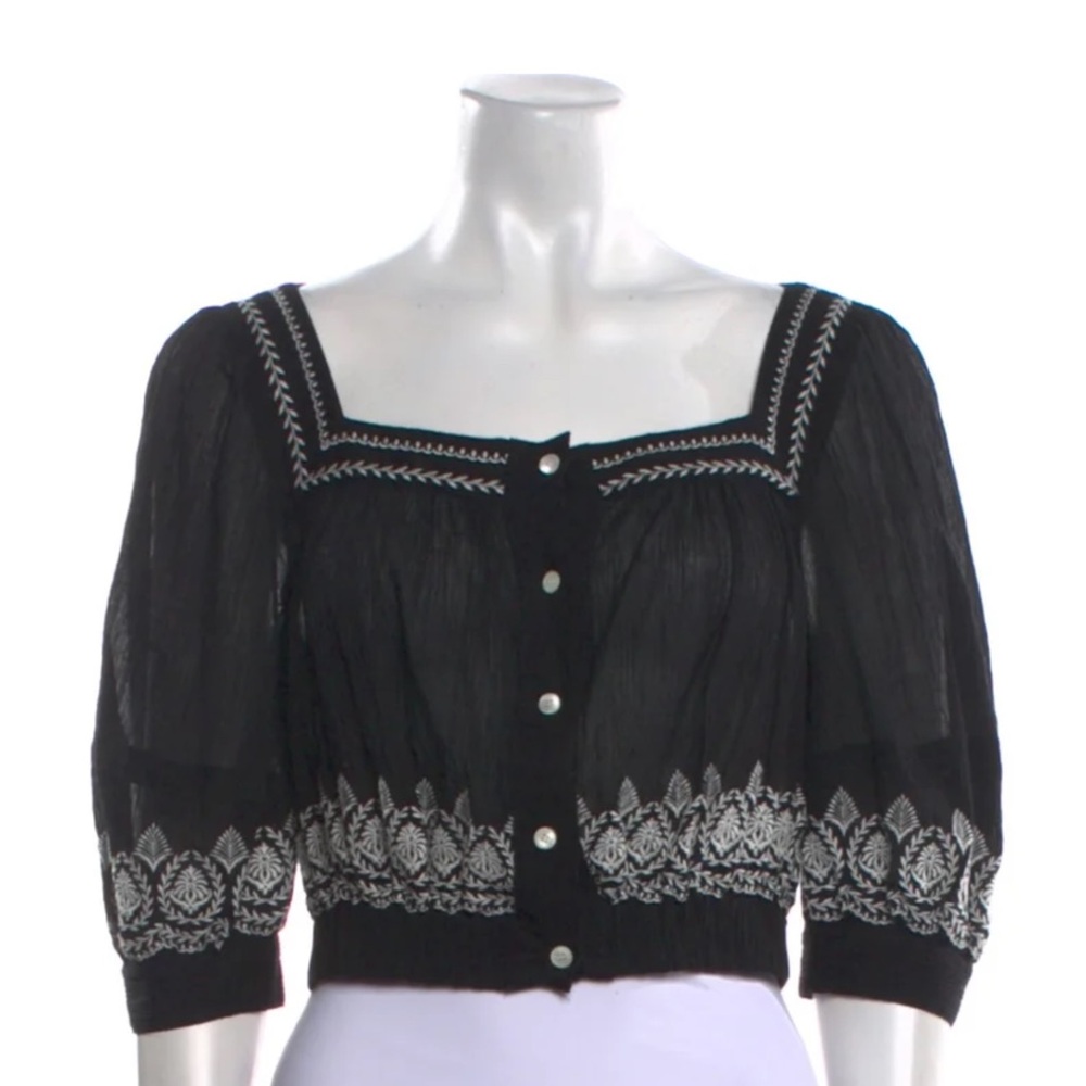 10 Crosby Derek Lam Black and White Embroidered Blouse